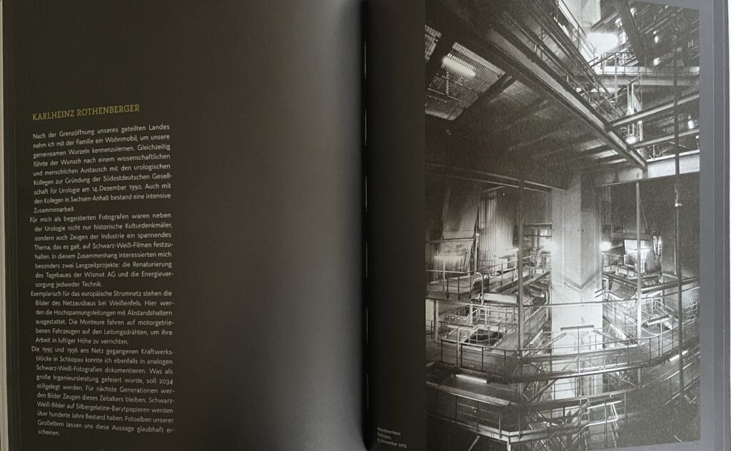 Doppelseite 152/153 im Buch „Industriefotografie“ mit dem Text von Karlheinz Rothenberger und seinem Foto des Maschinenhauses Schkopau
